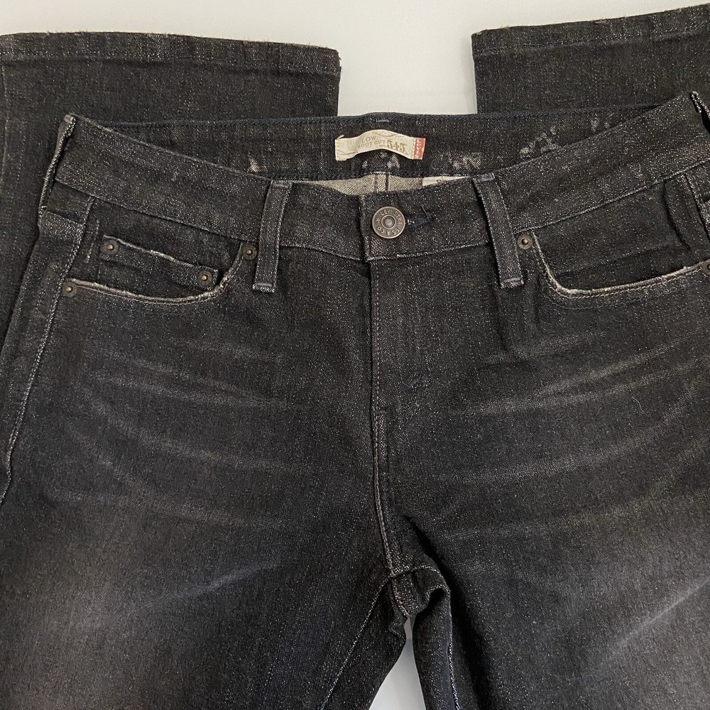 Levis's Women's‎ 545 Low Bootcut Size 8M Black Denim Jeans Distressed Whiskered